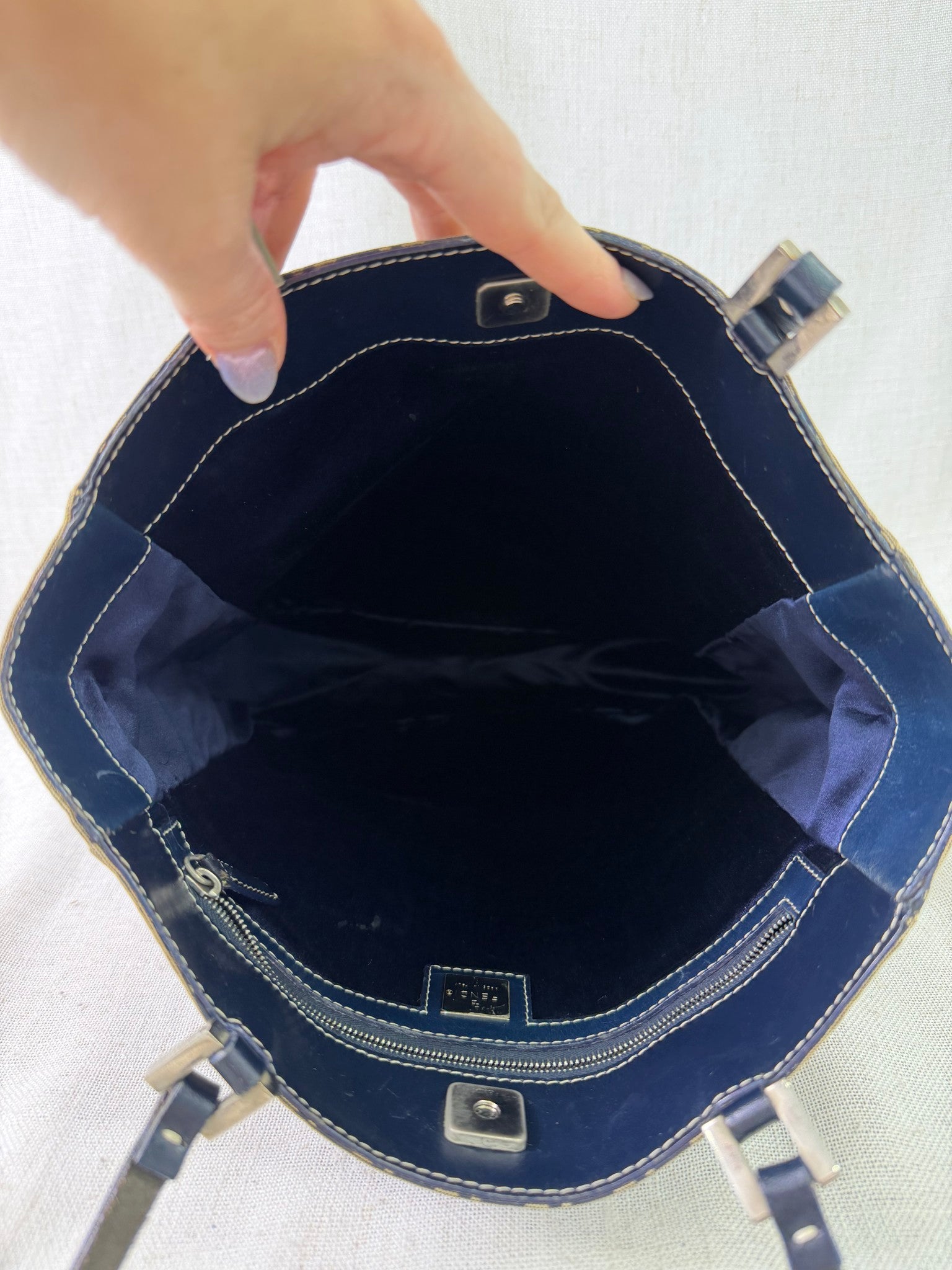 Fendi Navy Canvas Zucchino Tote Bag