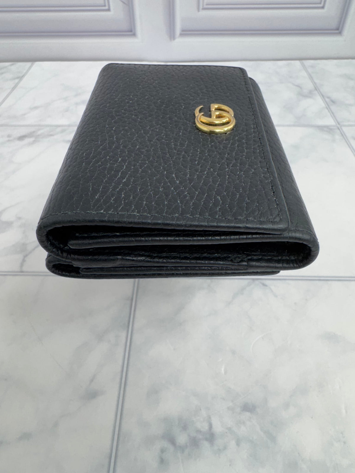 Gucci Black Grained Leather Compact Wallet