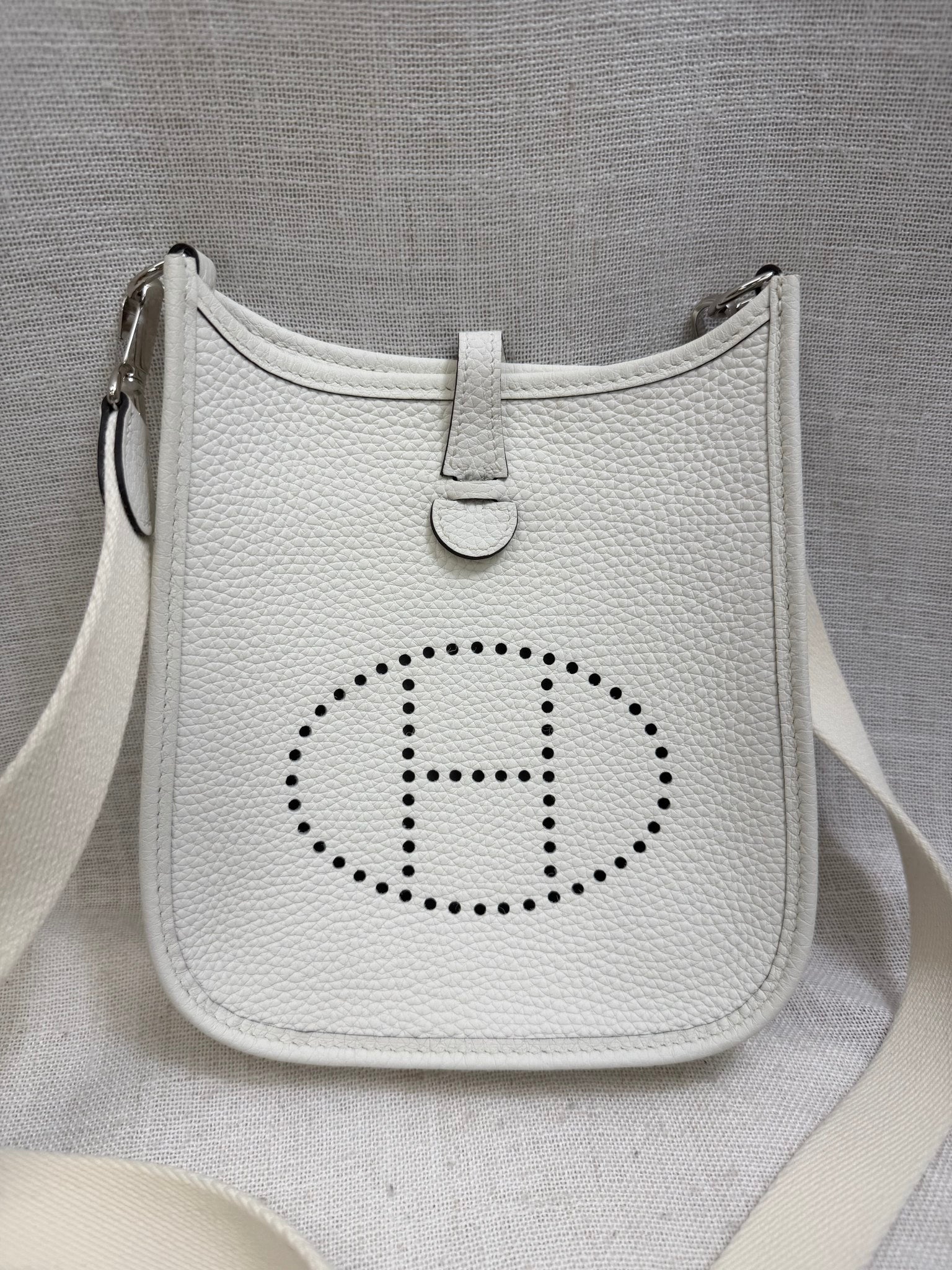 Hermes New White Clemence Leather Evelyne 16 TPM Crossbody Bag 