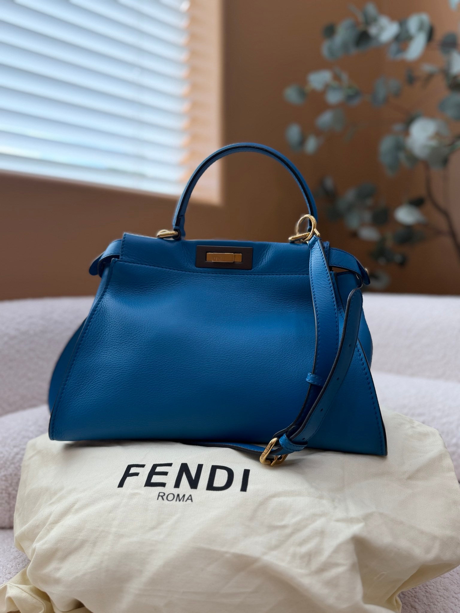 Fendi Blue Leather Peekaboo Two Way Bag