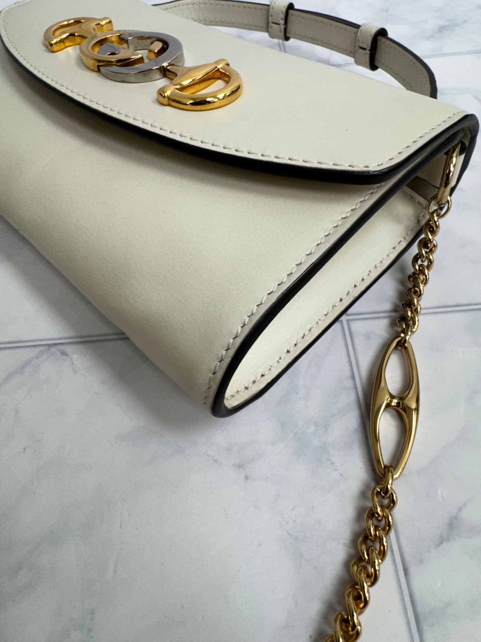 Gucci White Leather Zumi Mini 2Way Bag