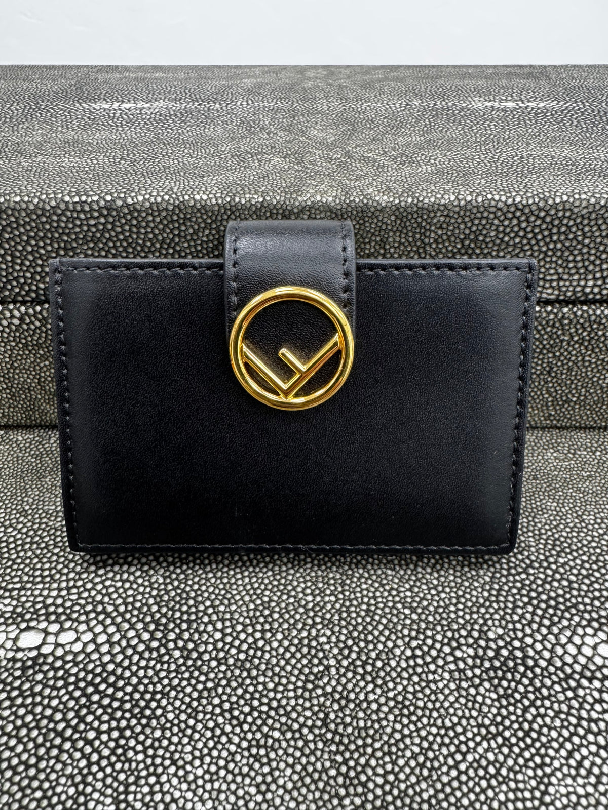 LIKE NEW - Fendi Black Leather F Is Fendi Gusseted Card Holder