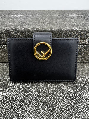 LIKE NEW - Fendi Black Leather F Is Fendi Gusseted Card Holder