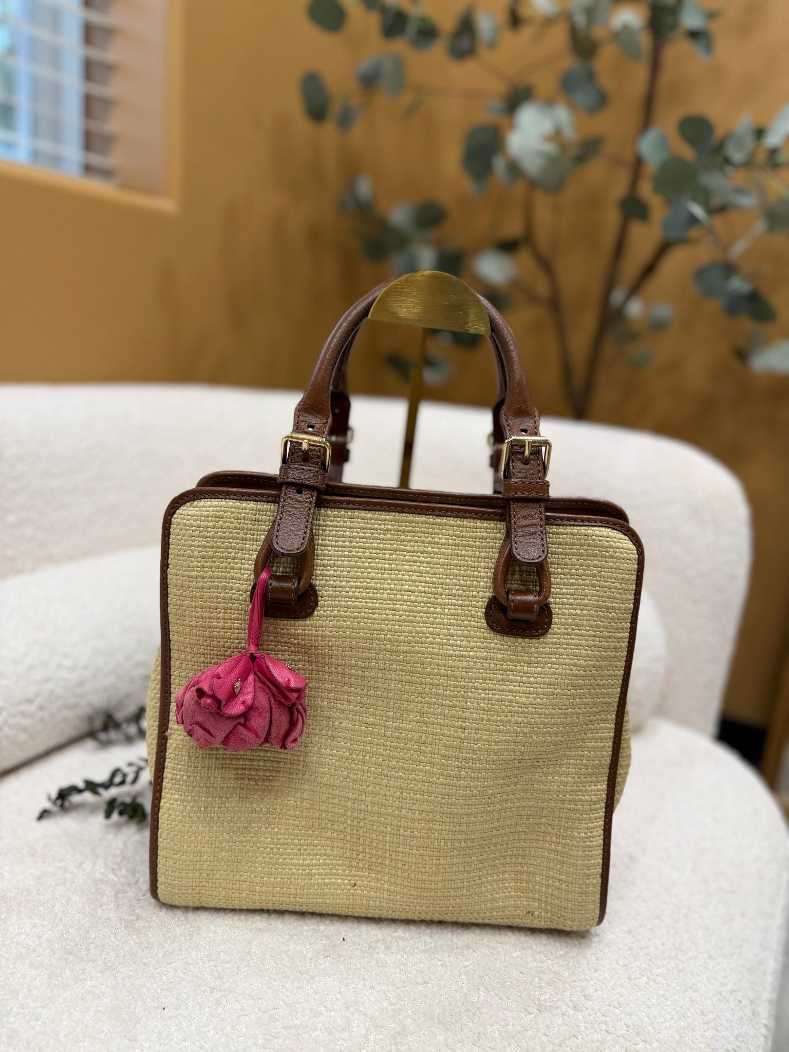 Celine Raffia & Leather Handbag