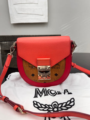 MCM Coral And Red Leather Crossbody Bag