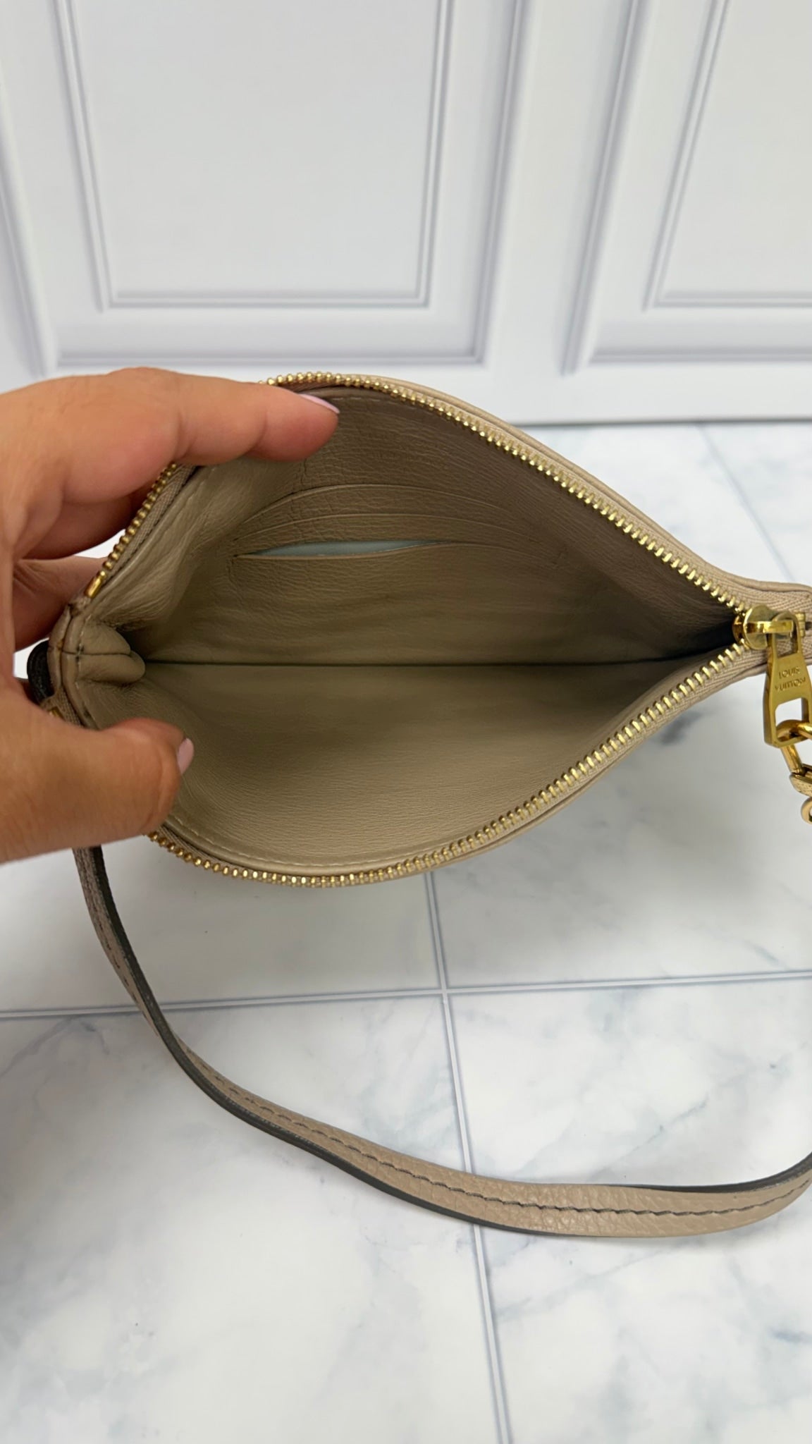 LIKE NEW - Louis Vuitton Beige Monogram Perforated Mahina Leather Selene PM Shoulder Bag 