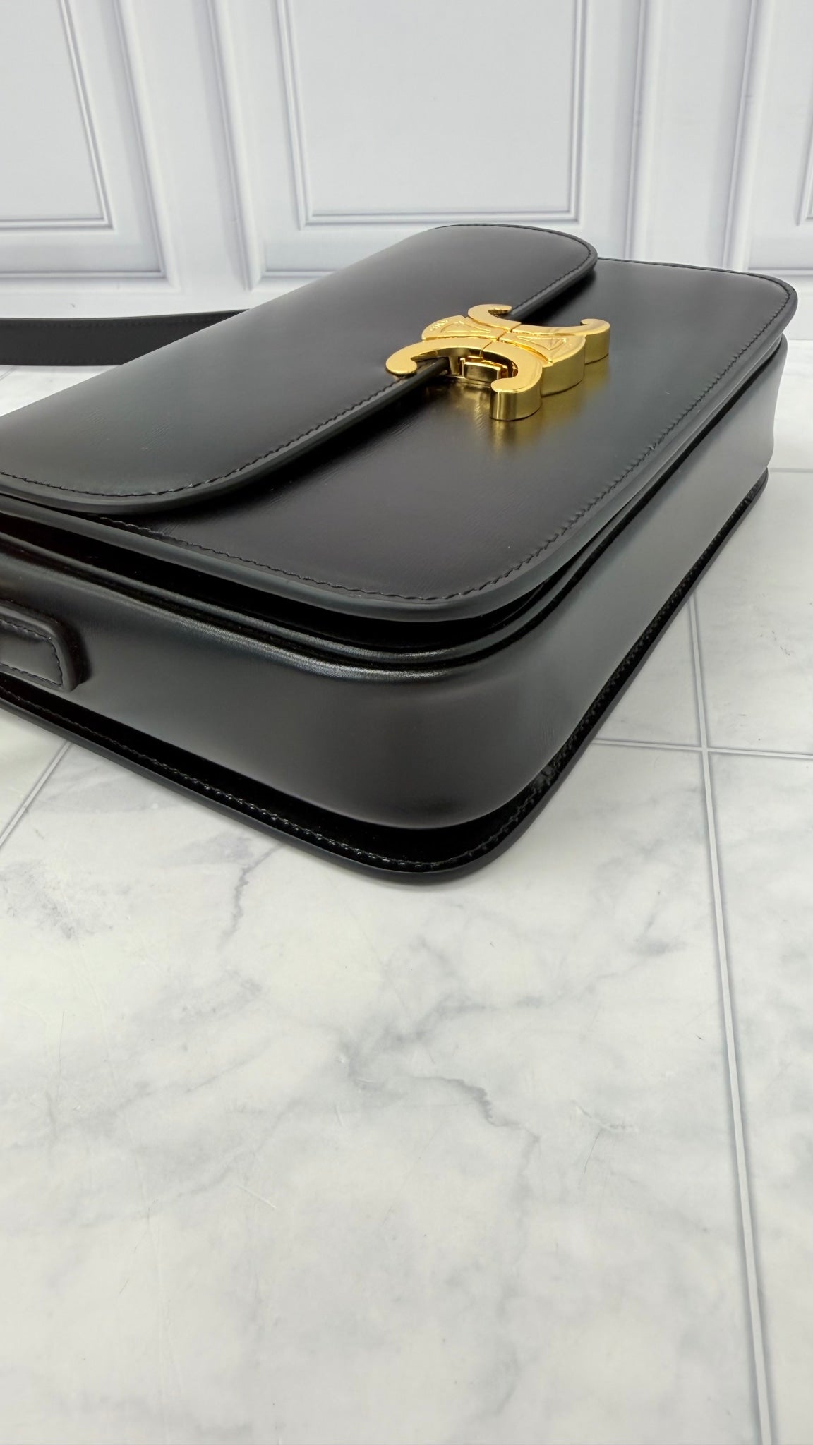 LIKE NEW - Celine Black Leather Classique Triomphe Crossbody Bag 