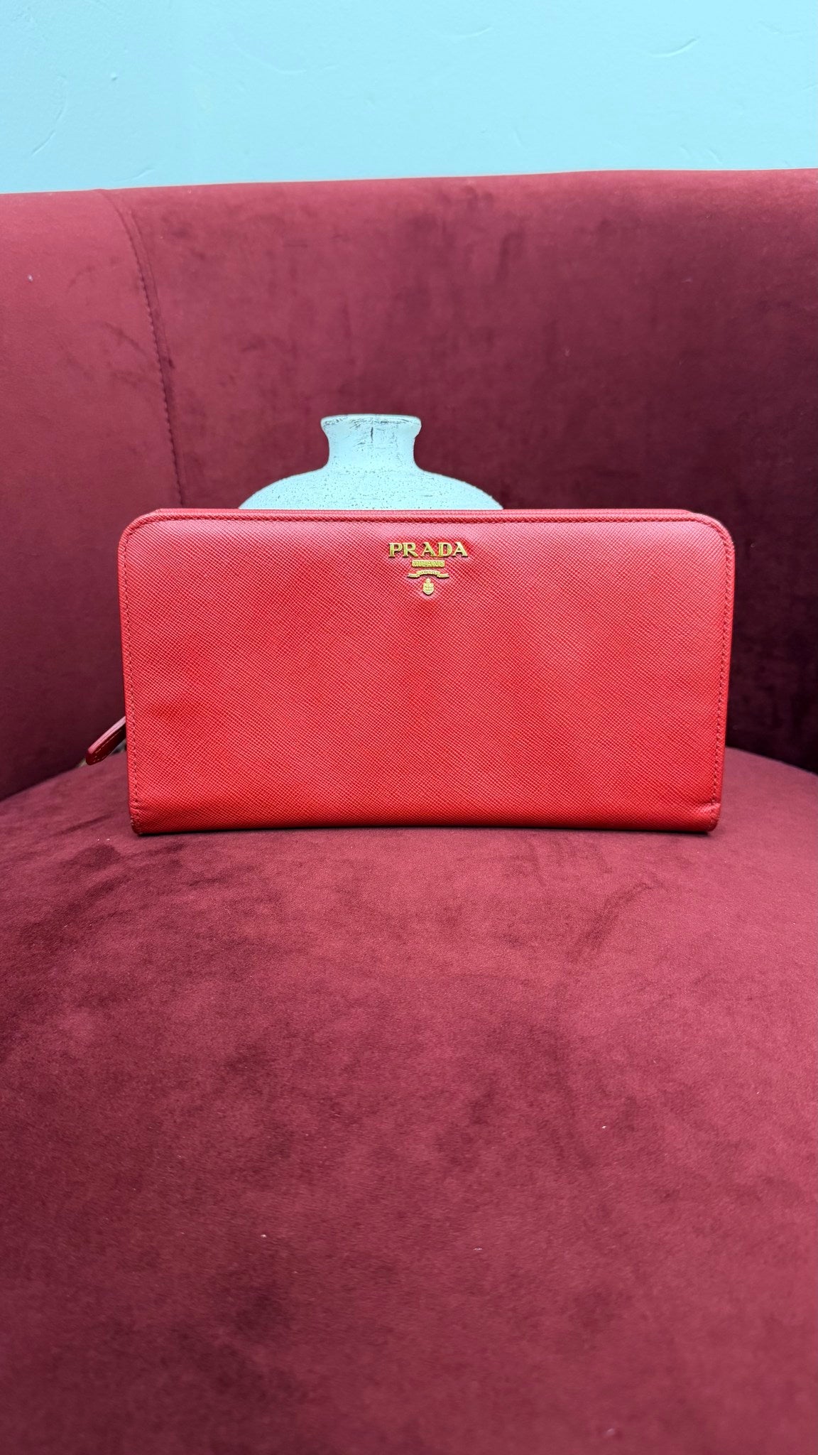 Prada Red Saffiano Leather Long Wallet