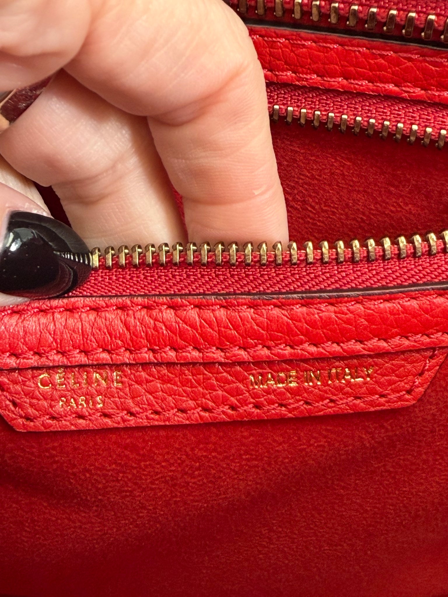 Celine Red Leather Micro Luggage Tote