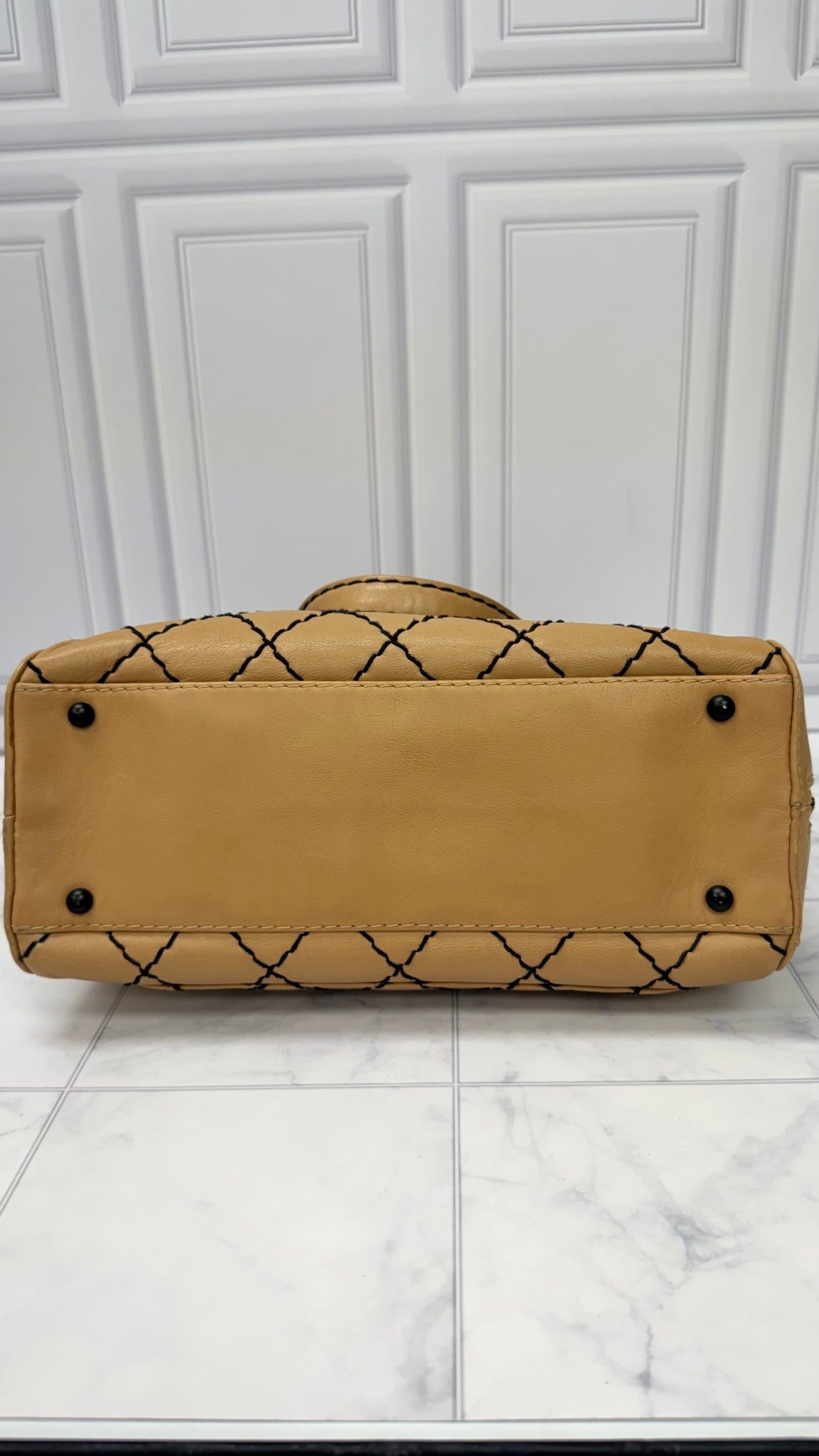 Chanel Beige Diamond Quilted Leather Surpique Medium Bowler Bag