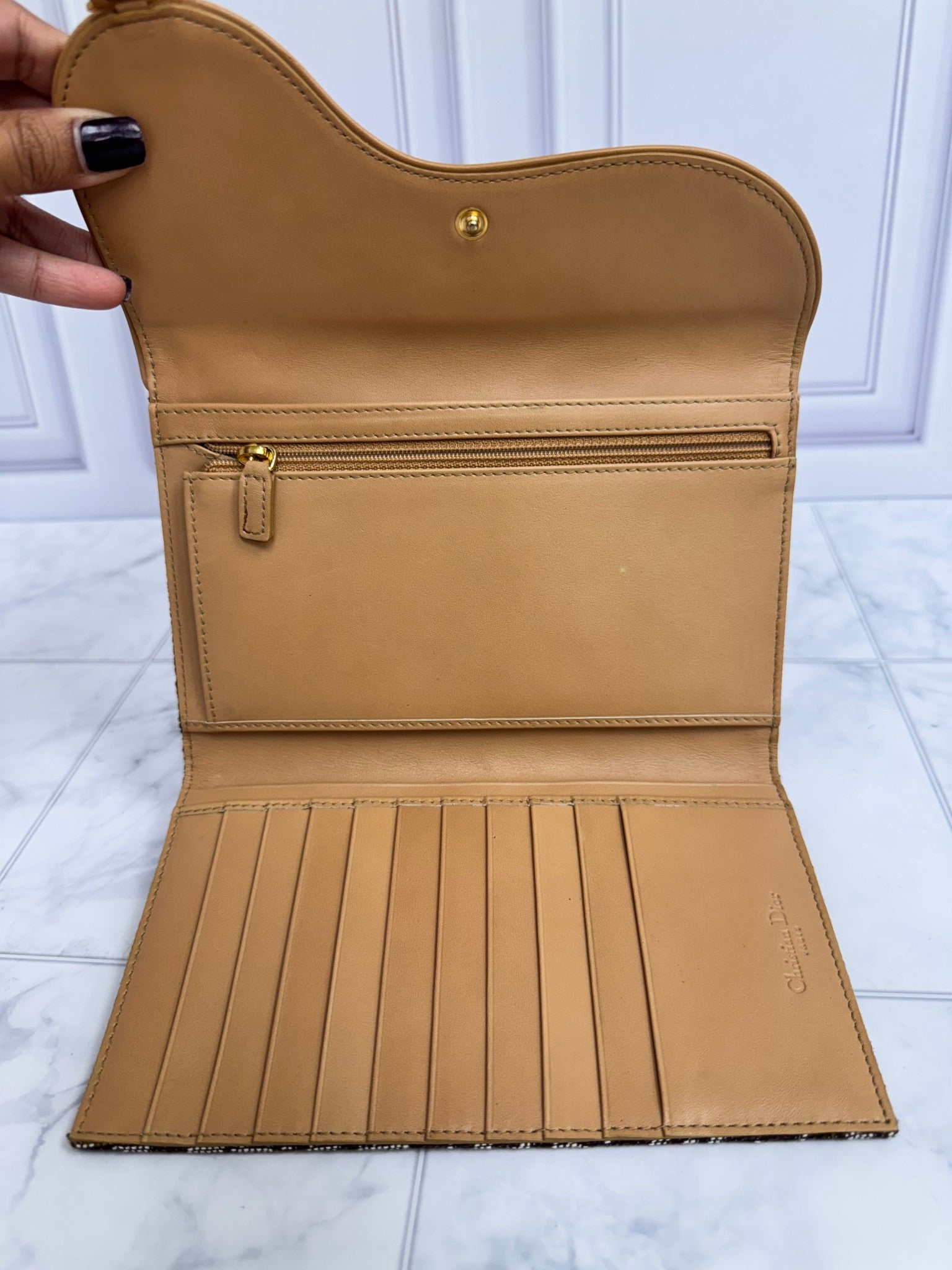 Christian Dior Brown Monogram Canvas Saddle Flap Long Wallet