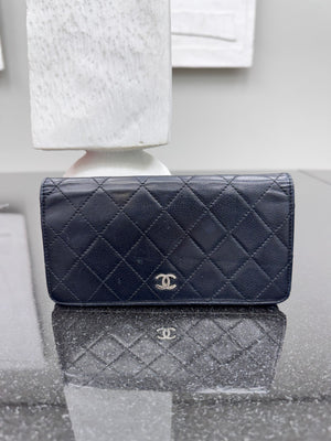 Chanel Black Diamond Quilted Caviar Leather Long Wallet