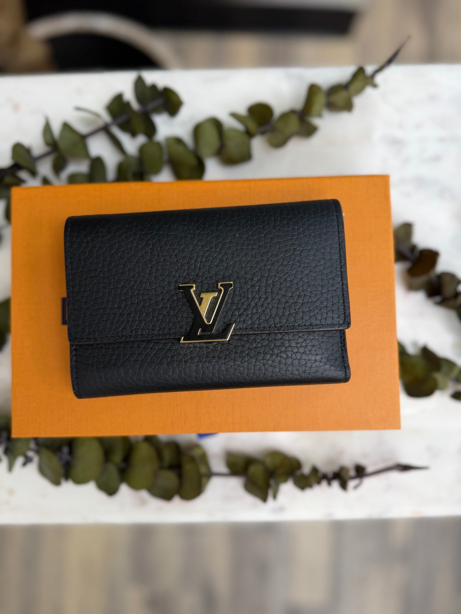 Louis Vuitton Black Leather Capucines Compact Wallet