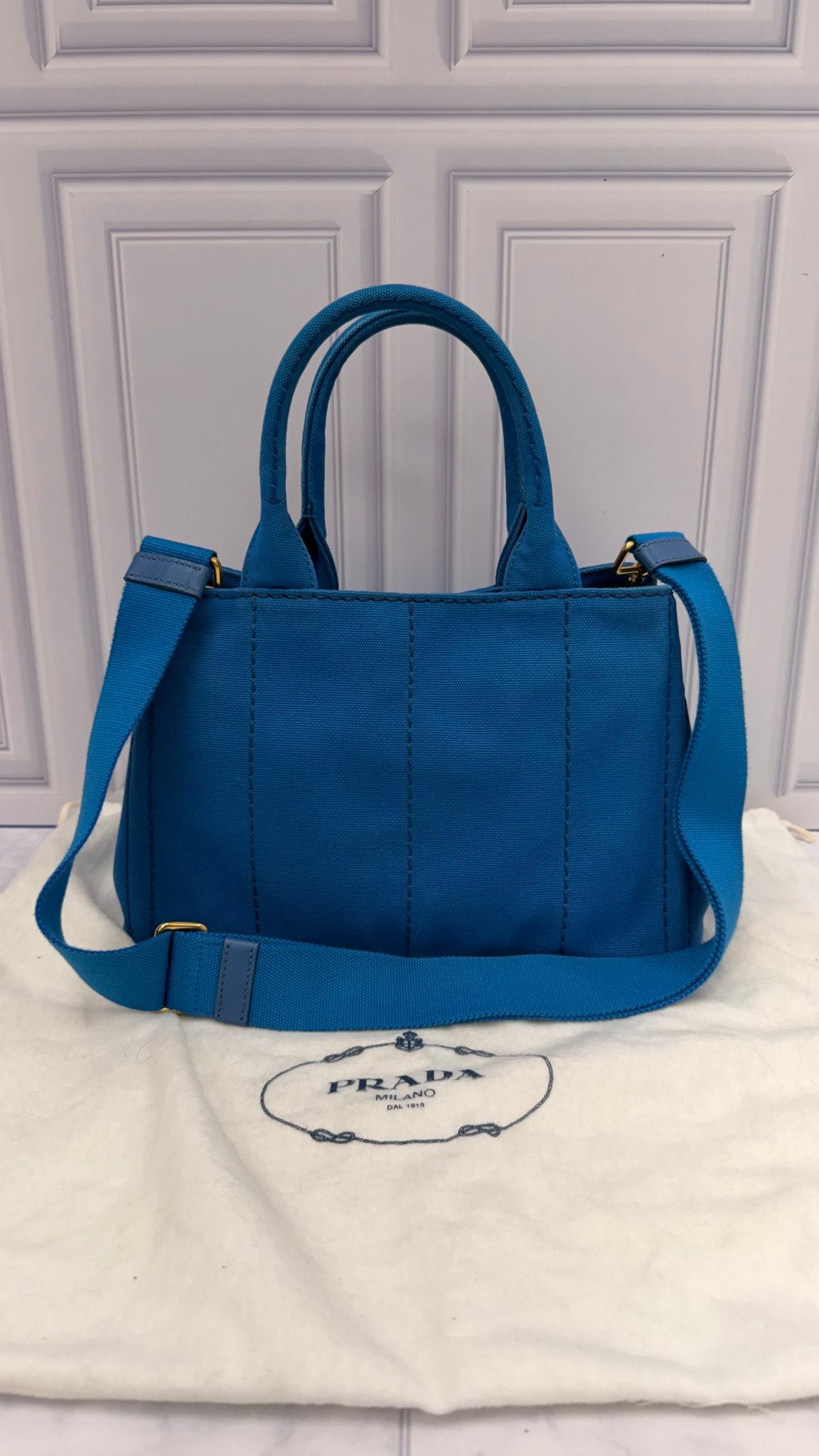 Prada Blue Canvas Canapa Mini Canvas Logo Tote 