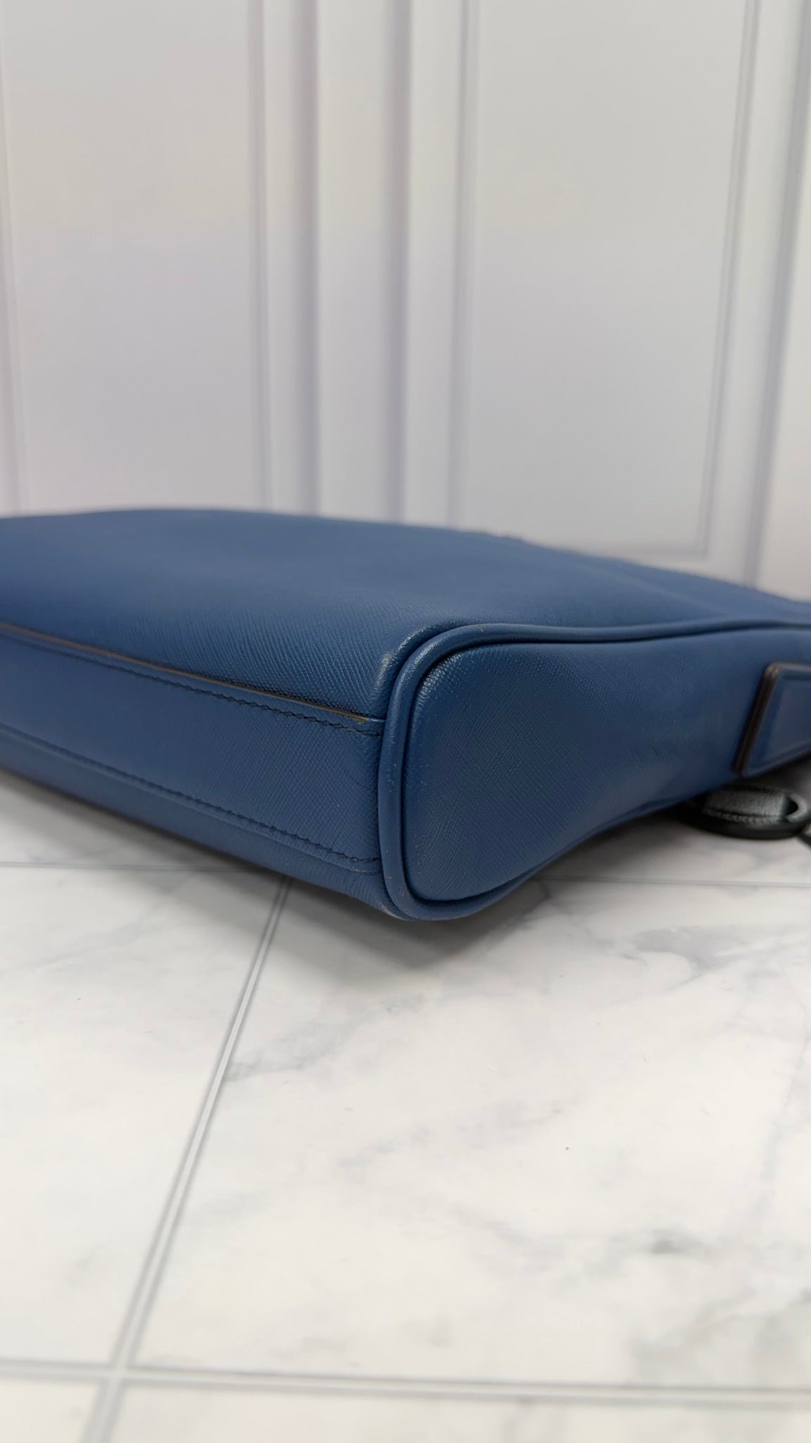 MCM Blue Leather Messenger Bag