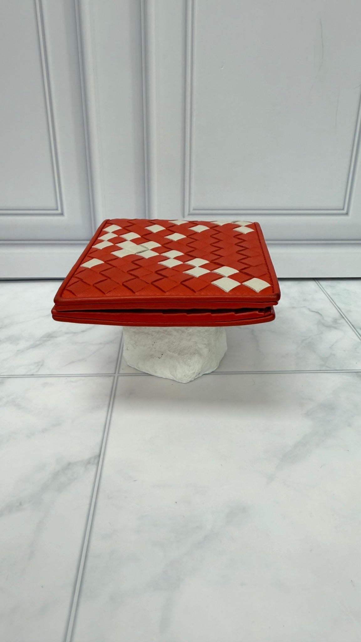 Bottega Veneta Orange And Cream Intrecciato Leather Bifold Wallet 