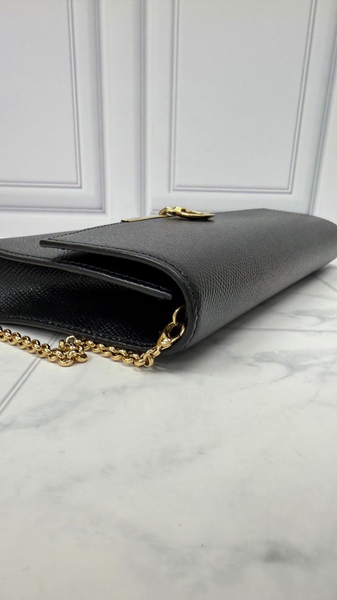 Salvatore Ferragamo Black Leather Clutch on a Chain