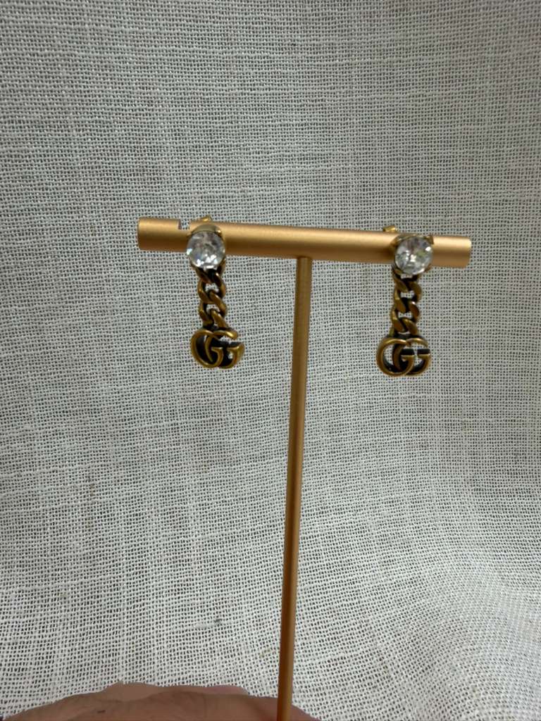 Gucci Gold Crystal Double G Drop Earrings 
