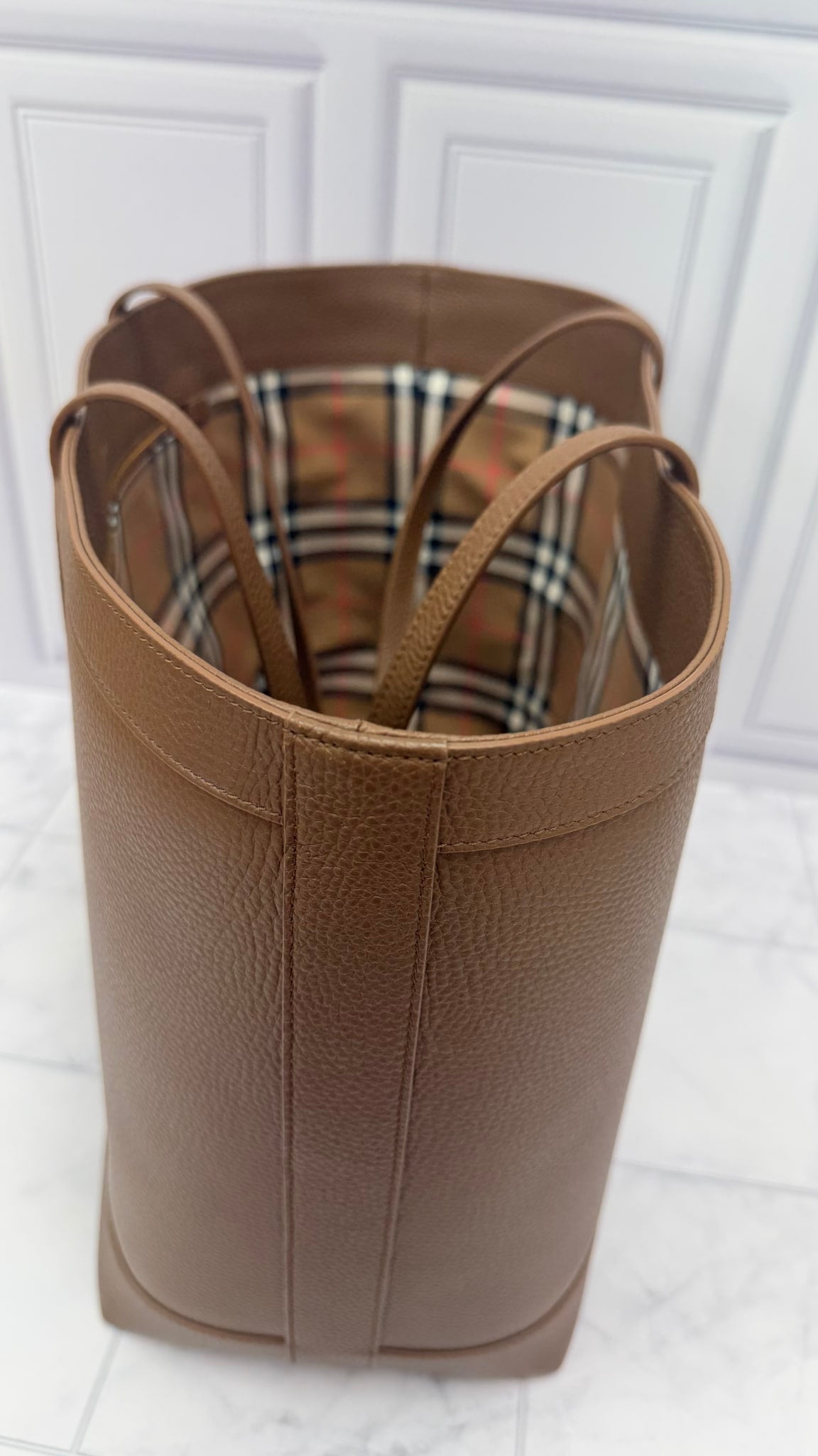 Burberry Brown Pebbled Leather London Shoulder Tote