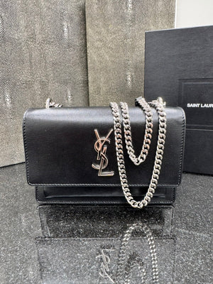 LIKE NEW - Saint Laurent YSL Black Leather Sunset Toy Chain Shoulder Bag
