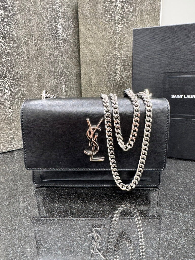 LIKE NEW - Saint Laurent YSL Black Leather Sunset Toy Chain Shoulder Bag