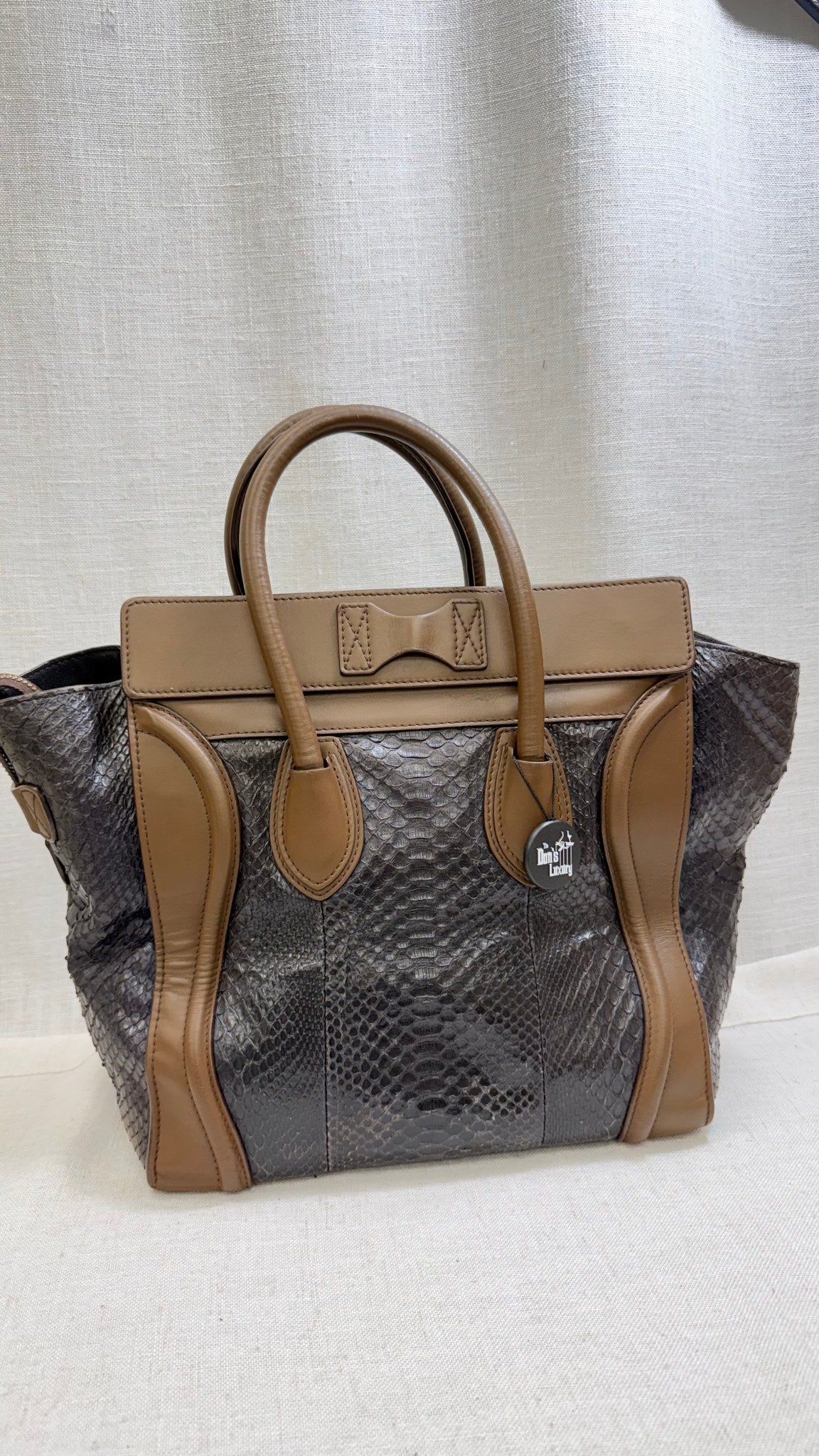 Celine Brown Python Leather Mini Luggage Tote Bag 