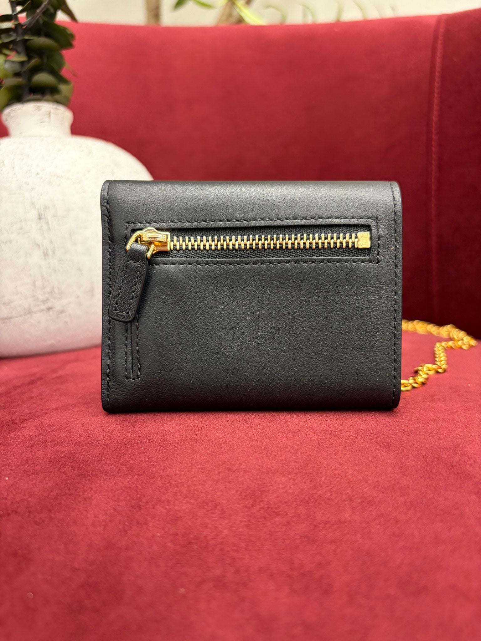 MCM Black Leather Mini Mode Mena Trifold Chain on a Wallet