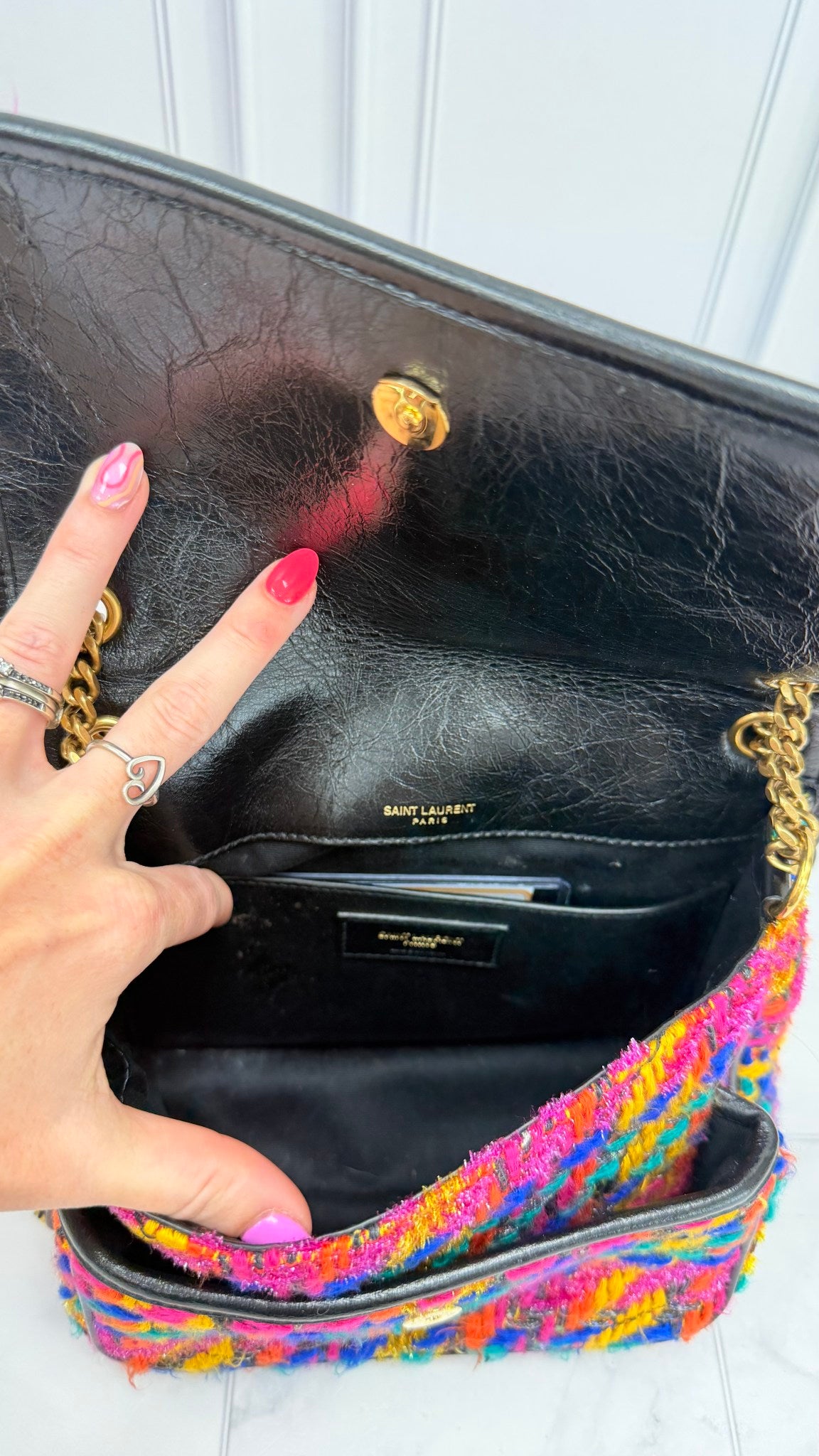 Saint Laurent YSL Multicolored Tweed Baby Niki Chain Shoulder Bag