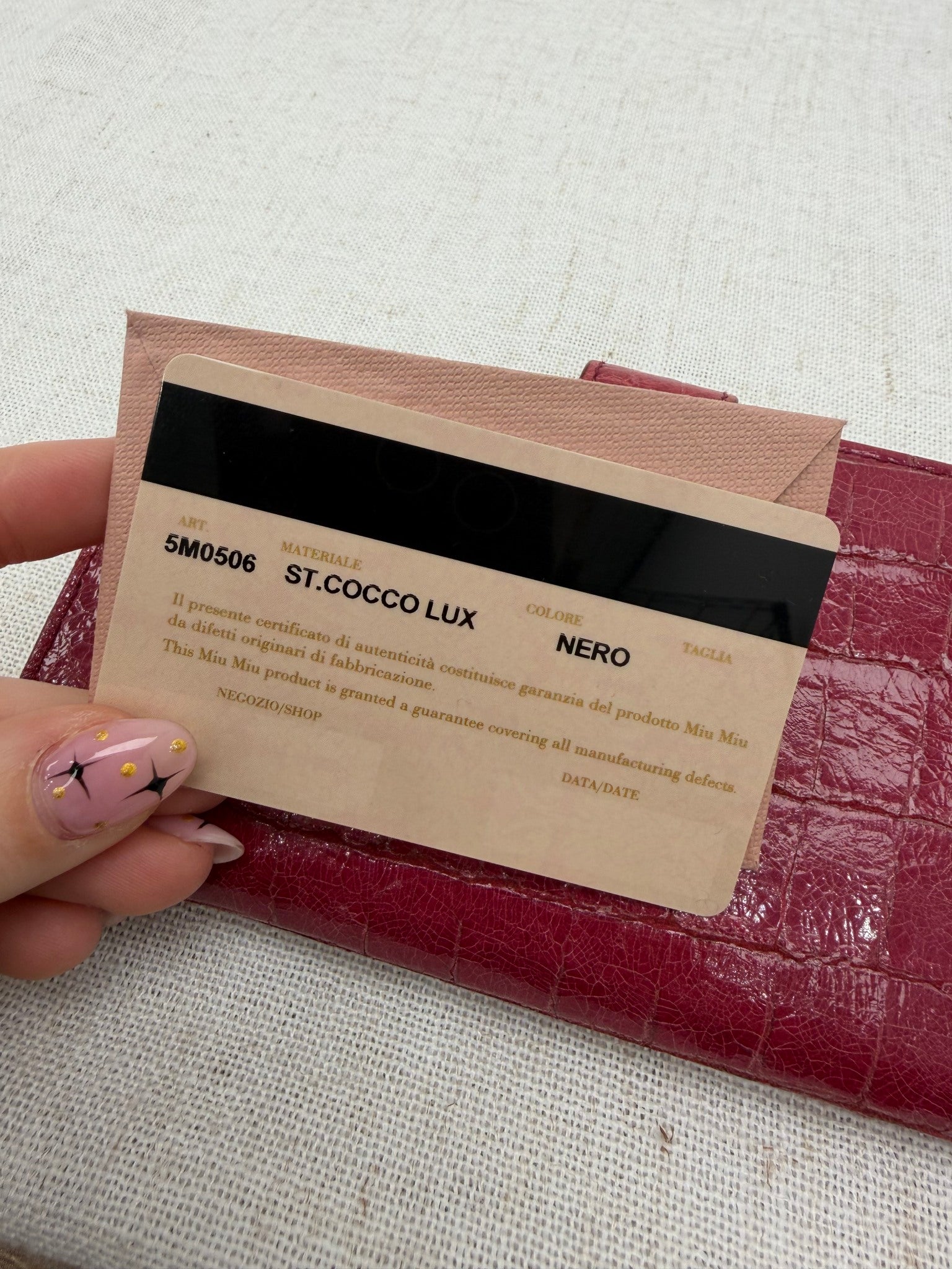 Miu Miu Dark Pink Crocodile Embossed Kiss Lock Wallet