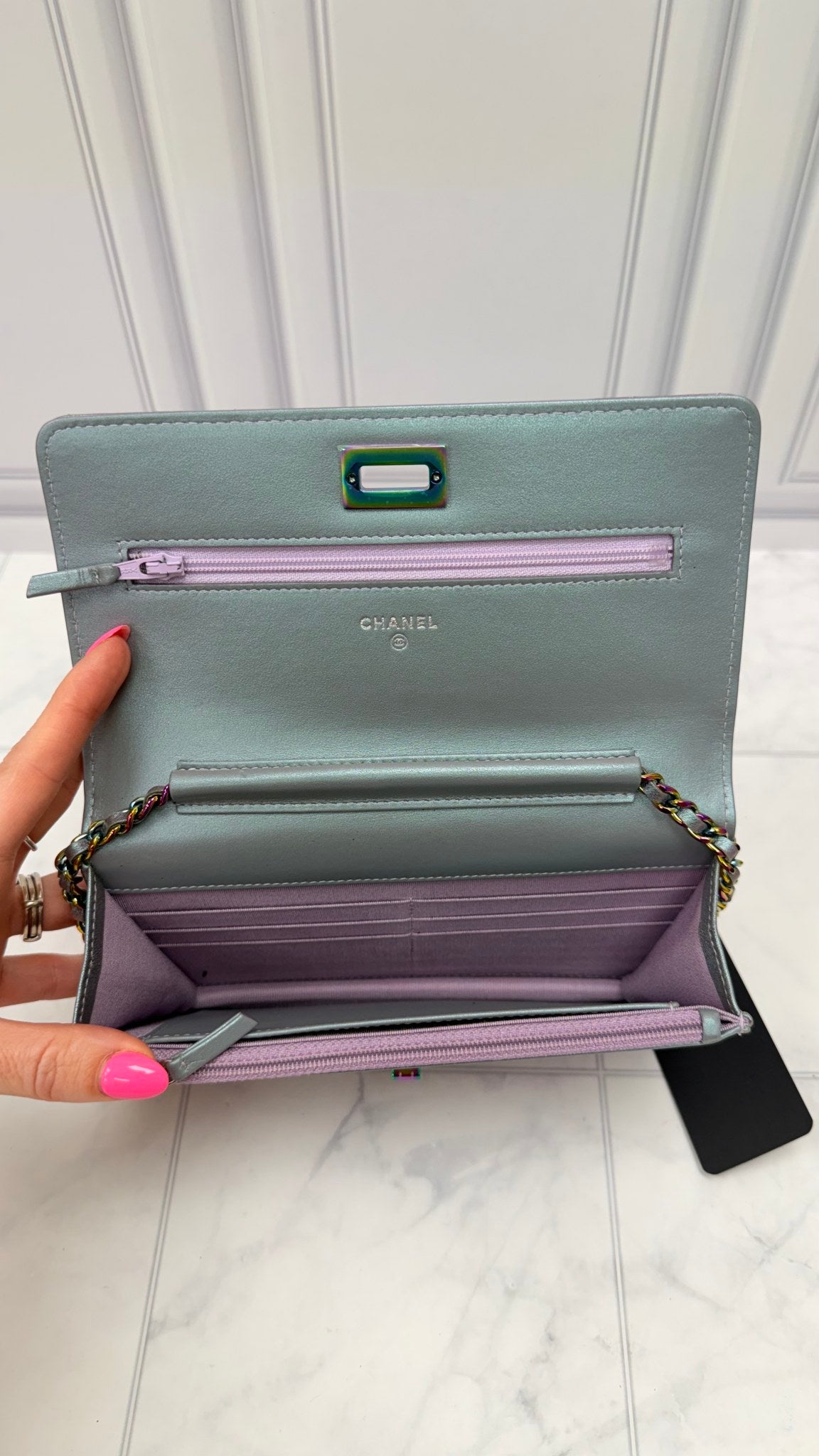 Chanel Iridescent Quilted Chevron Reissue Wallet on a Chain