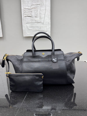 MCM Black Pebbled Leather Large Tote Bag