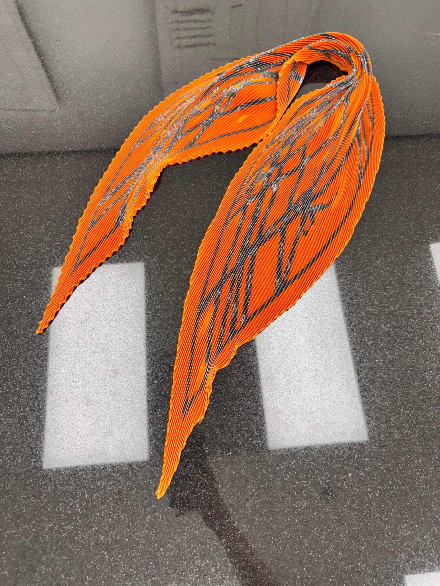 Hermes Orange Pleated Silk Bolduc Plisse Scarf