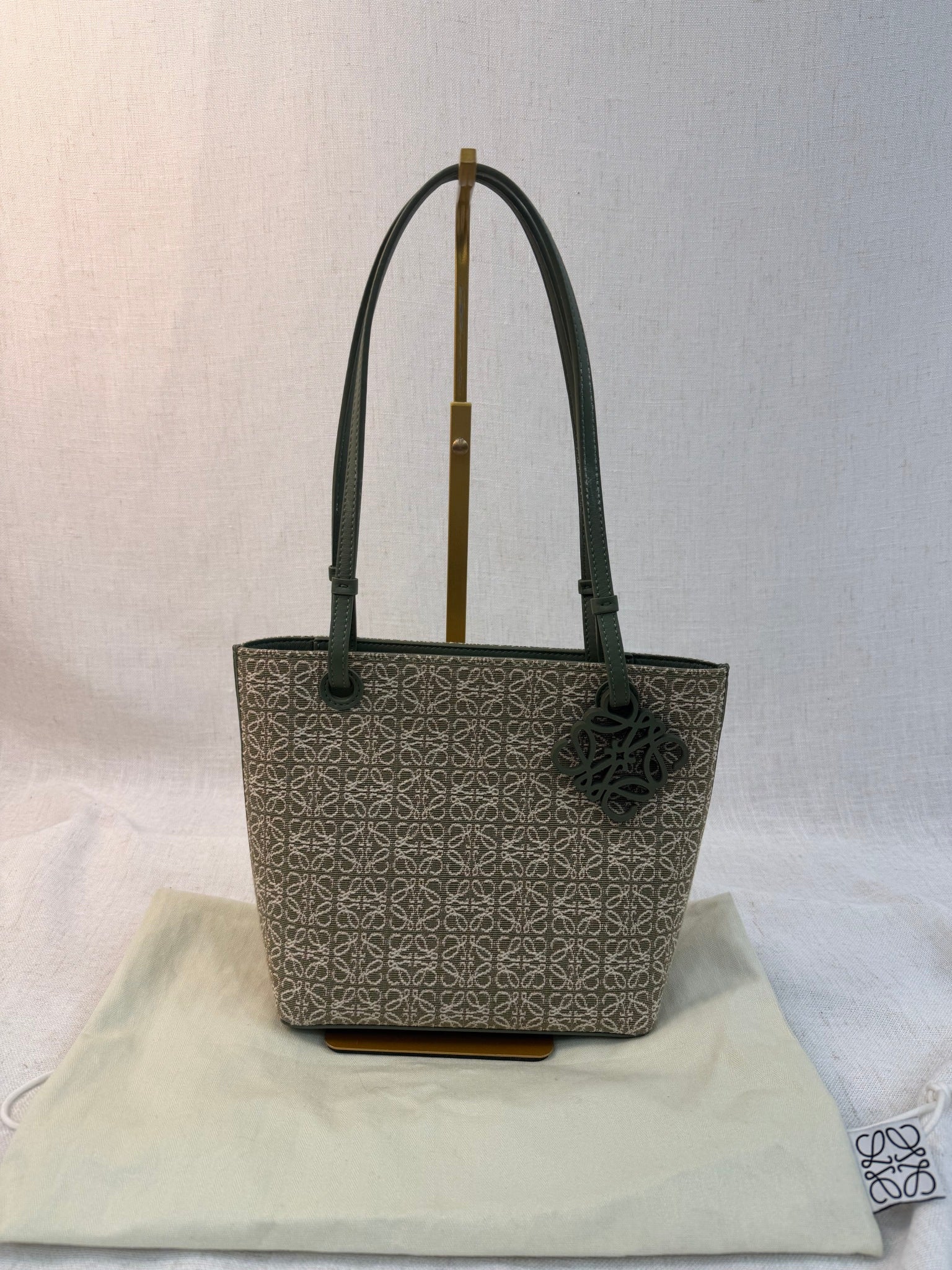 Loewe Green Canvas Square Jacquard Tote Bag