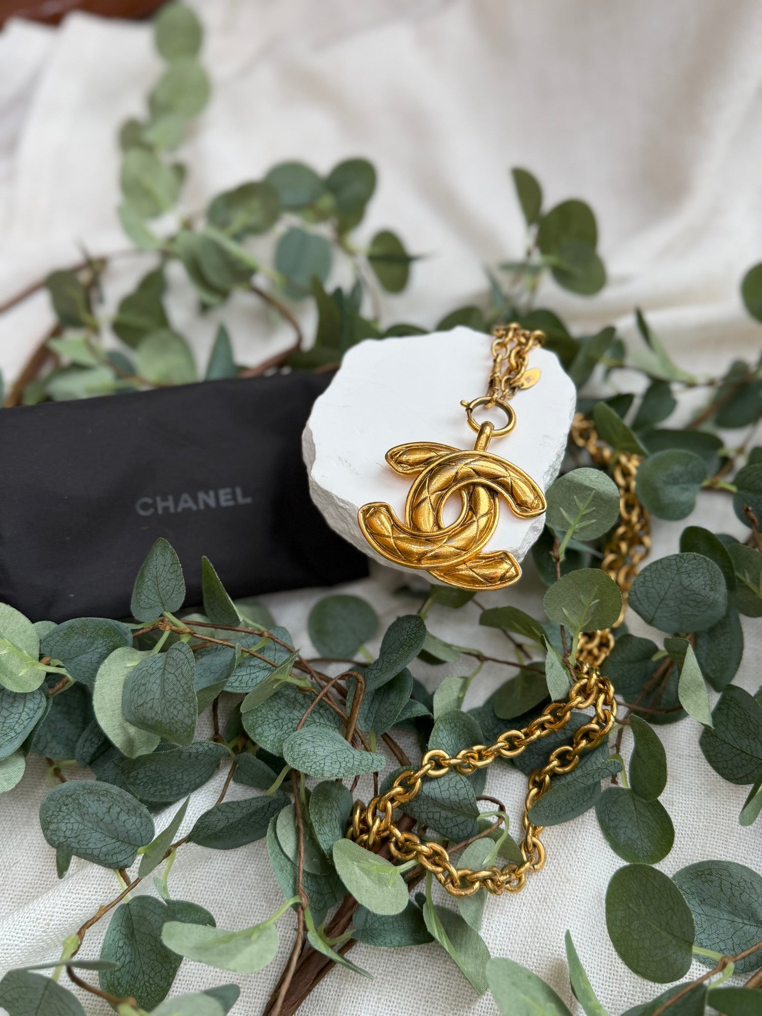  Vintage Chanel Gold CC Pendant Necklace 