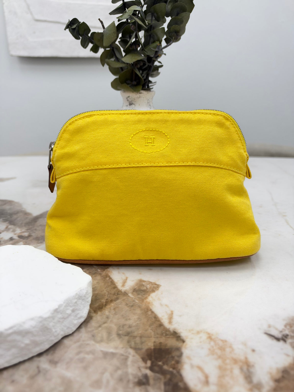 Hermes Yellow Canvas Bolide Pouch