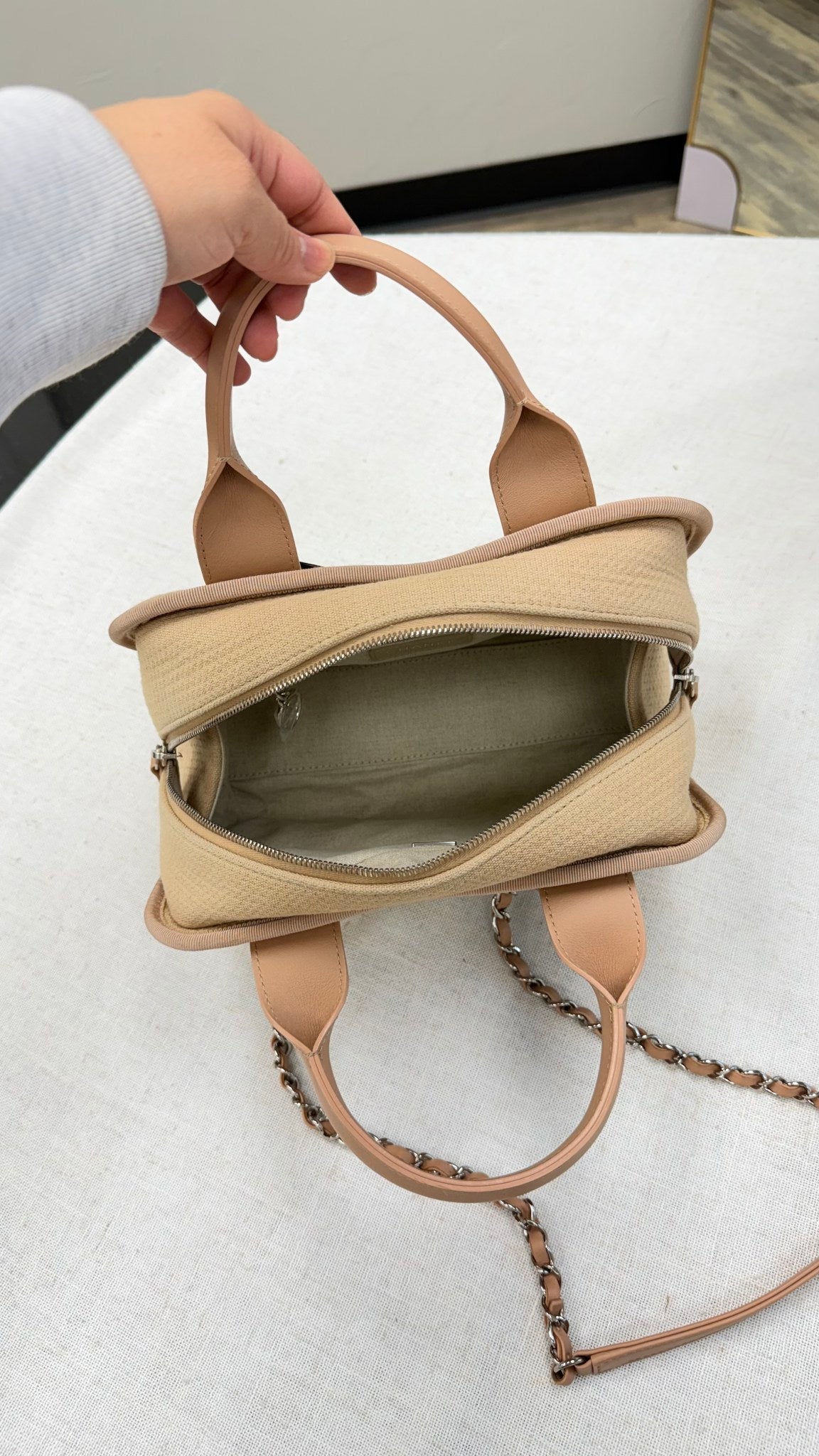 Chanel Beige Canvas Deauville Small Bowling Bag