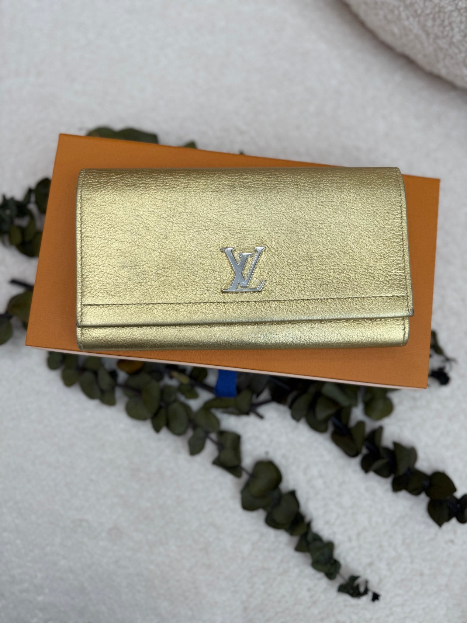 Louis Vuitton Gold Leather Mylockme Long Flap Wallet