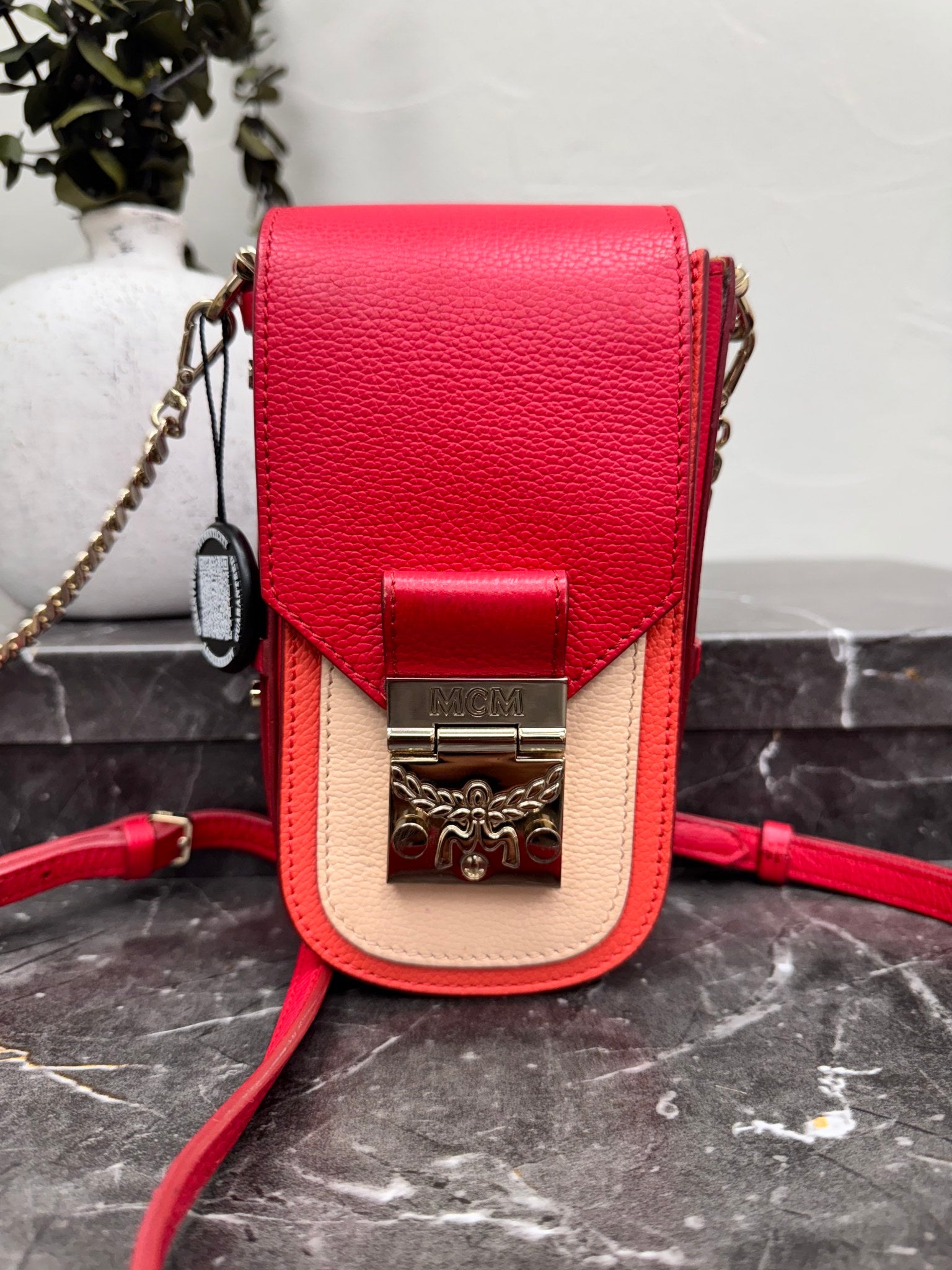 MCM Red Tricolor Pebbled Leather Patricia Mini Crossbody Bag
