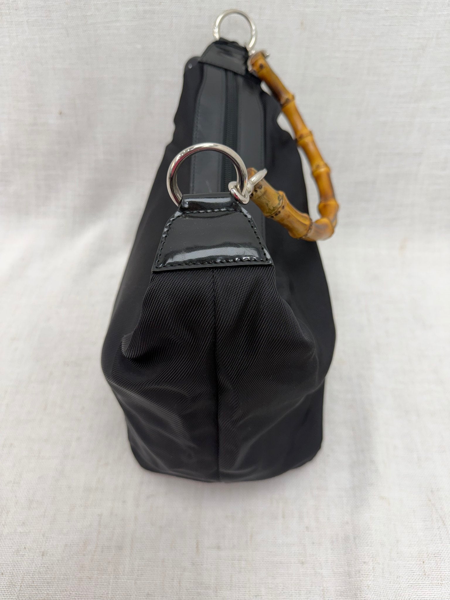 Gucci Black Nylon Bamboo Shoulder Bag