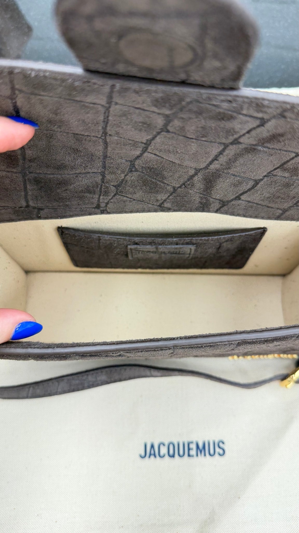 BRAND NEW - Jacquemus Brown Croc Embossed Suede Le Grand Bambino 2Way Handbag