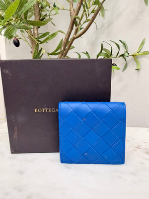 Bottega Veneta Blue Intrecciato Coin Wallet