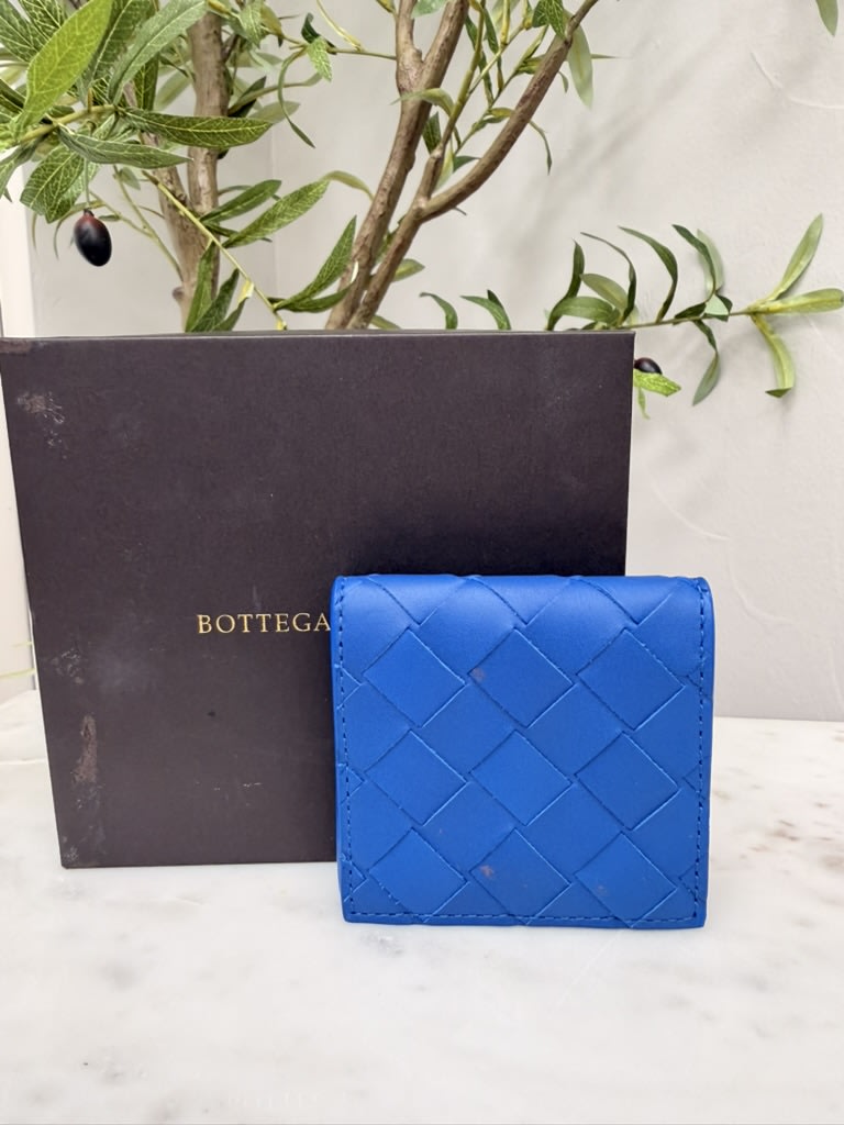 Bottega Veneta Blue Intrecciato Coin Wallet 