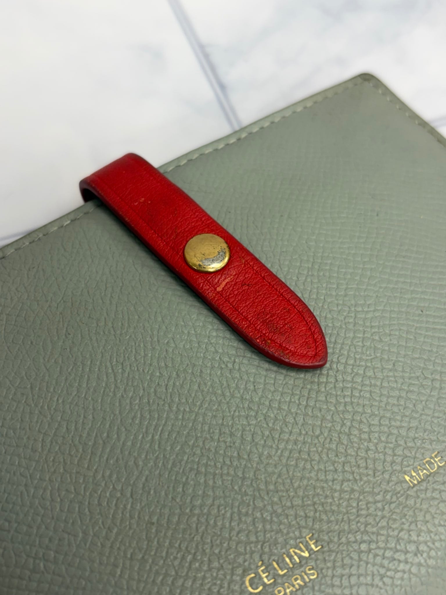 Celine Gray & Red Leather Compact Wallet