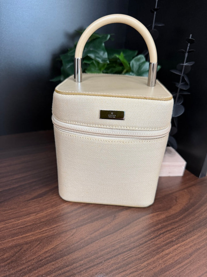 Gucci Beige Canvas Top Handle Vanity Bag
