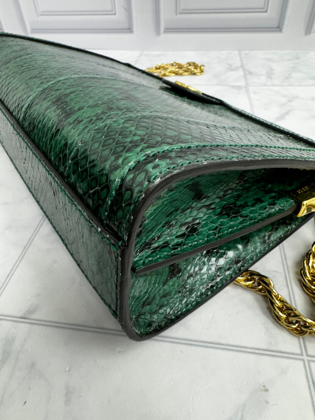 Gucci Green Snakeskin Ophidia Small Chain Shoulder Bag