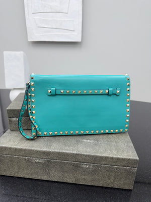 Valentino Teal Leather Rockstud Clutch