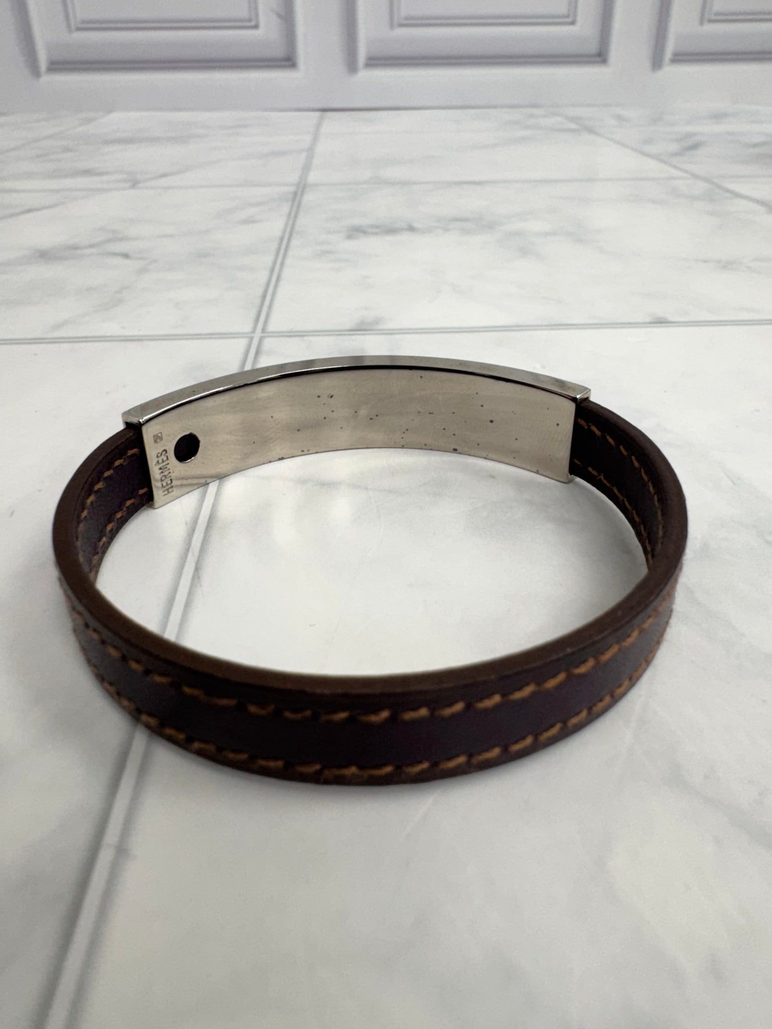 Hermes Deep Purple Calfskin Leather Puspus Bangle Bracelet