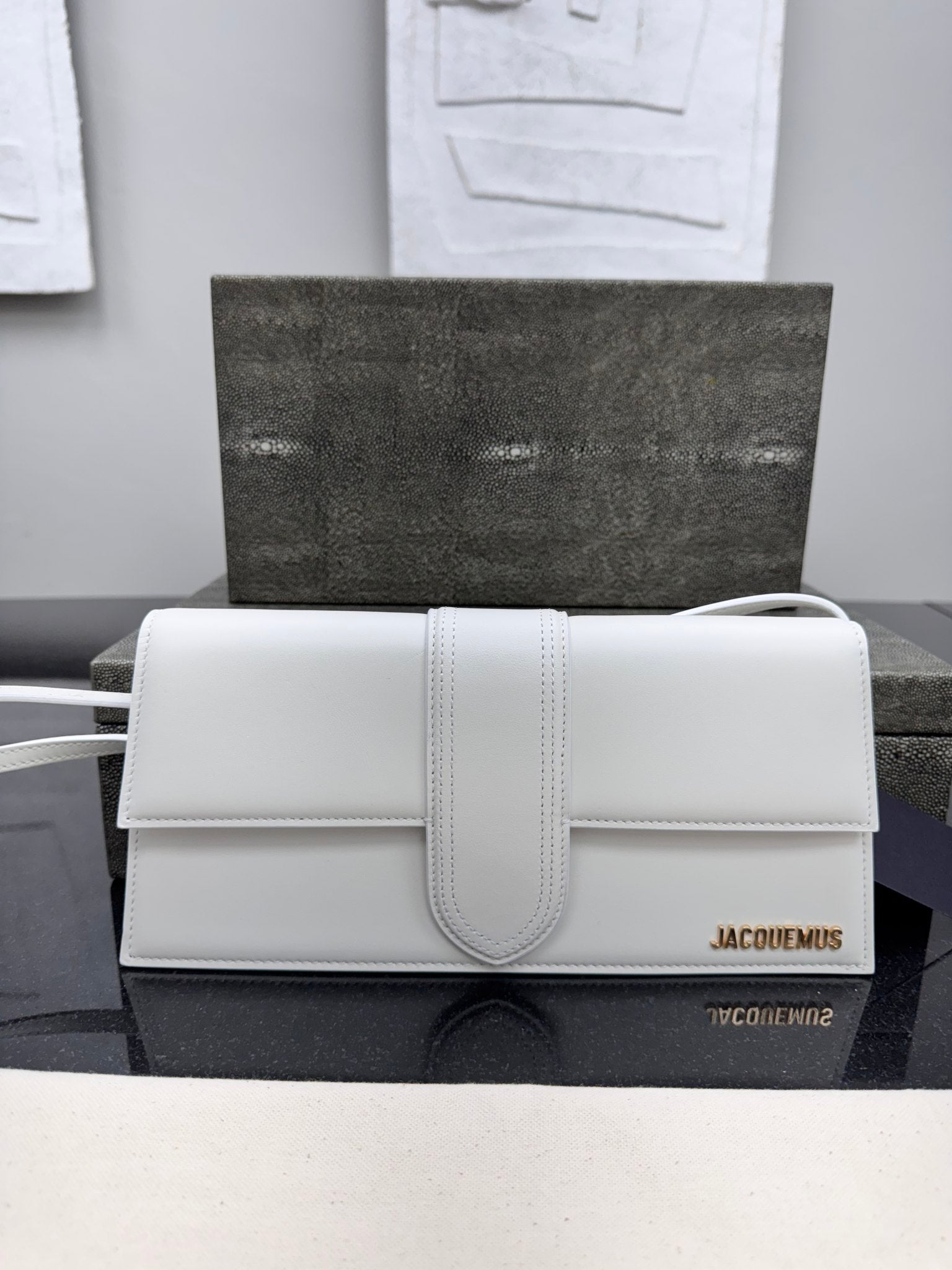 LIKE NEW - Jacquemus White Leather Le Bambino Long Shoulder Bag