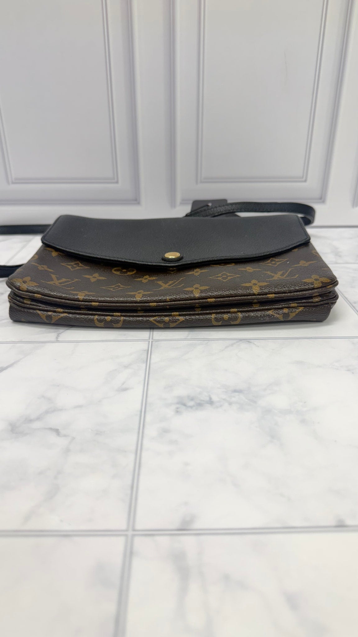 Louis Vuitton Monogram Black Leather Twice Pochette Crossbody Bag 