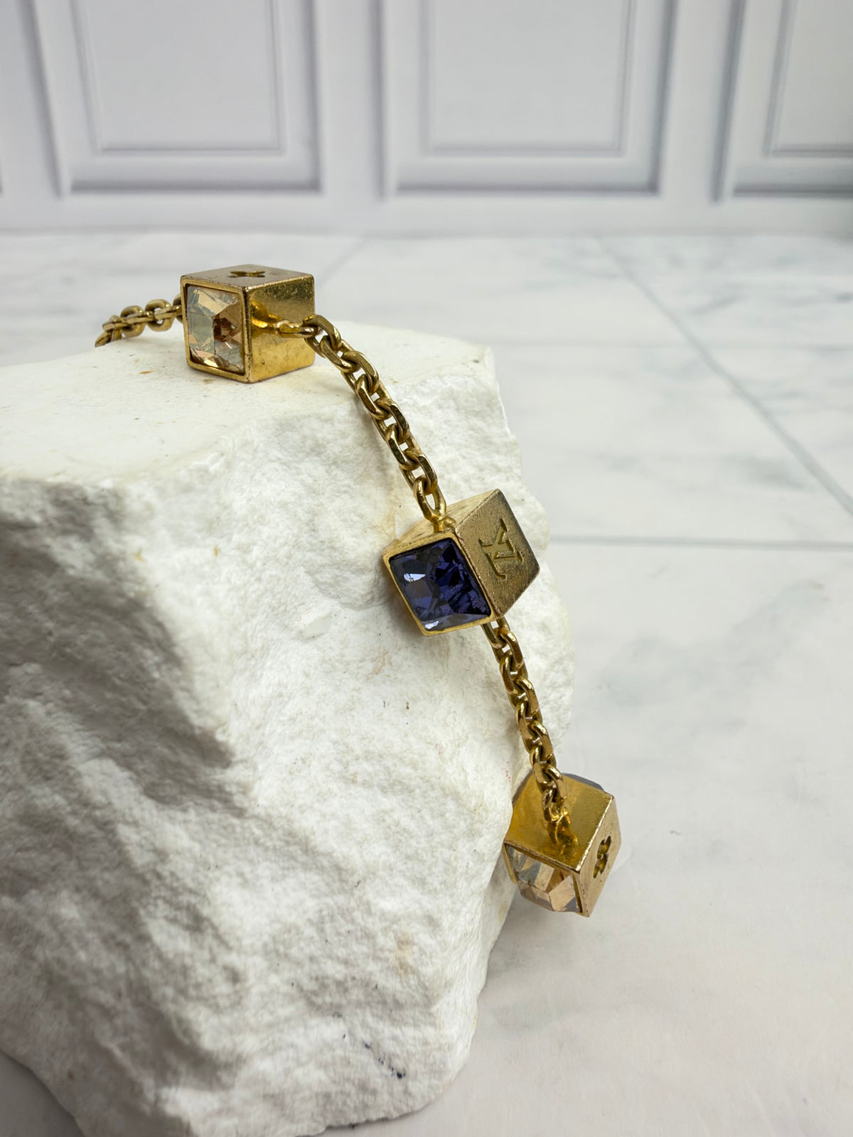 Louis Vuitton Gold Tone Monogram Gamble Dice Charm Bracelet 